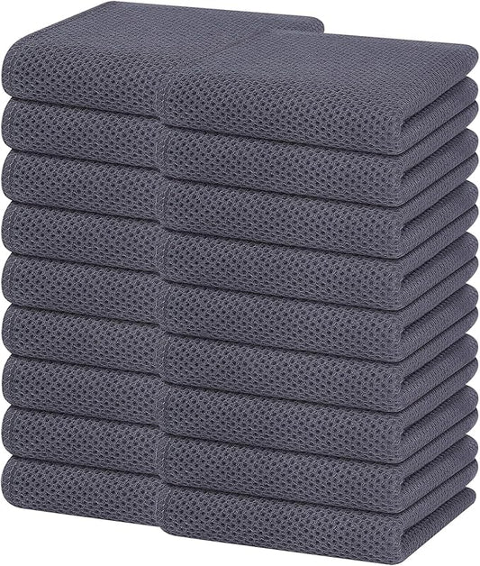 Homaxy 100% Cotton Waffle Weave Kitchen Dish Towels, Ultra Soft Absorbent Quick Drying Cleaning Towel, 13 x 28 Inches, 18-Pack, Dark Grey