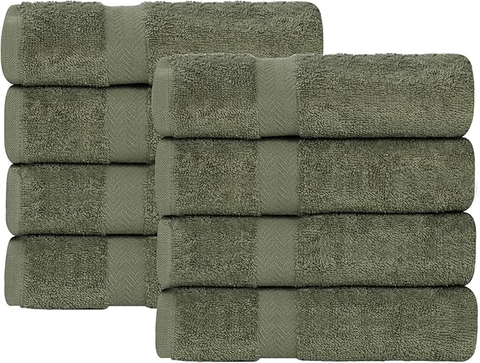Superior 8-Piece Cotton Hand Towel Set, Small Towels for Fast Dry, Home Essentials, Bathroom Decor, Face, Body, Spa, Resort, Gym, Lightweight, Soft, House Accessories, Franklin Collection, Green