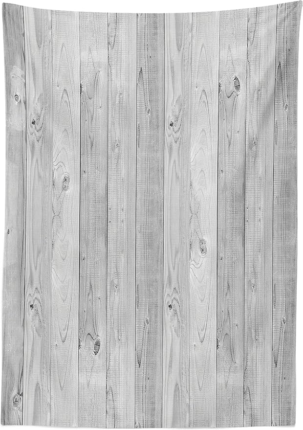 Ambesonne Grey Tablecloth, Picture of Smooth Oak Wood Texture in Old Fashion Retro Style Horizontal Nature Design Home, Rectangular Table Cover for Dining Room Kitchen Decor, 52" X 70", Grey