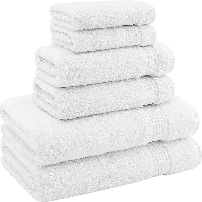 Hotel & Spa Quality Super Absorbent and Soft, Cotton, 6 Piece Turkish Towel Set for Kitchen and Decorative Bathroom, Includes 2 Bath Towels 2 Hand Towels 2 Washcloths, Snow White