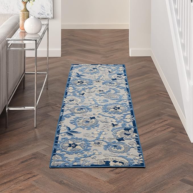 Nourison Home Aloha Blue Grey 2' x 6' Area Rug - Easy Clean, Non Shedding, Bed Room, Living Room, Dining Room, Kitchen (6' Runner)