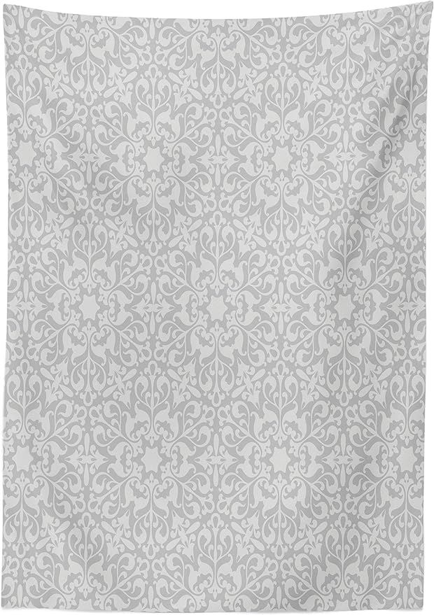Ambesonne Grey Tablecloth, Antique Floral Motifs Art Patterns in Mod Graphic Design Oriental Bohemian Form, Rectangular Table Cover for Dining Room Kitchen Decor, 52" X 70", Grey Off White