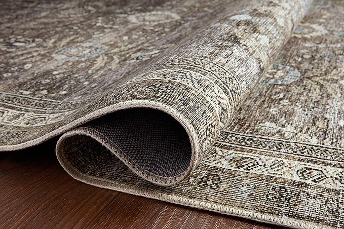 Loloi Layla Collection LAY-13 Antique/Moss 9'-0" x 12'-0" .13" Thick Area Rug, Soft, Durable, Vintage Inspired, Distressed, Low Pile, Non-Shedding, Easy Clean, Printed, Living Room Rug