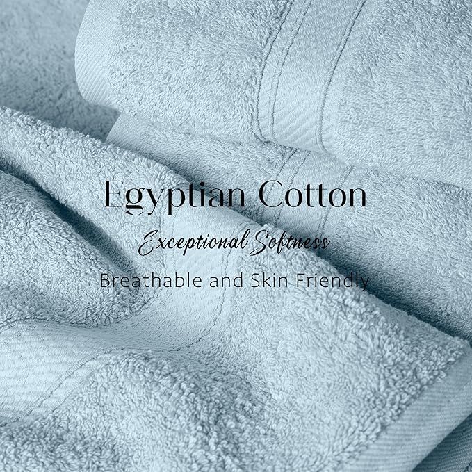 Superior Egyptian Cotton Pile Bath Towel Set of 2, Ultra Soft Luxury Towels, Thick Plush Essentials, Absorbent Heavyweight, Guest Bath, Hotel, Spa, Home Bathroom, Shower Basics, Light Blue