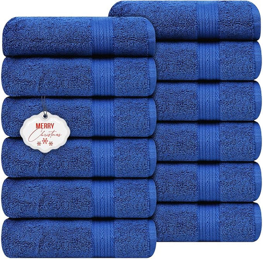 Ample Decor Hand Towels 18 X 28 Inch Set of 12 600 GSM 100% Cotton, Soft Absorbent Thick Durable Premium Quality, for Hotel, Bathroom, Spa, Daily Use, Gym - Machine Washable - Navy Blue