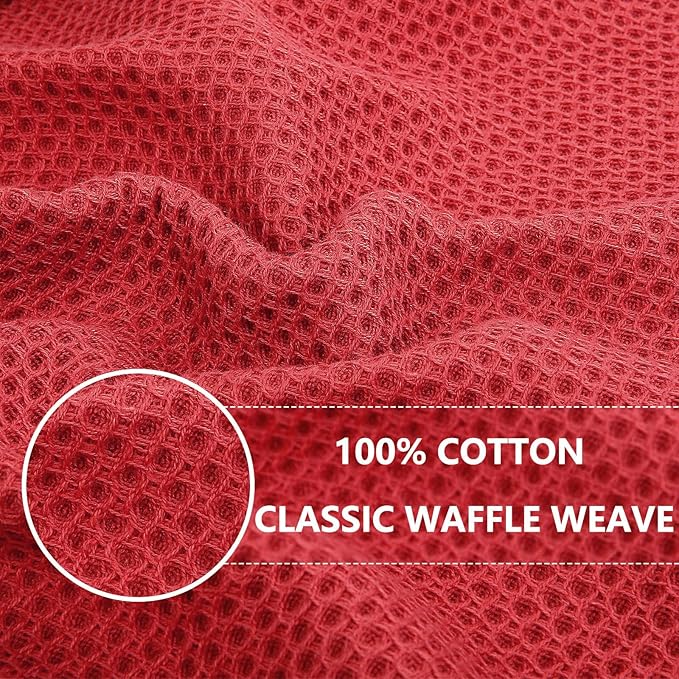 Homaxy 100% Cotton Waffle Weave Kitchen Dish Towels, Ultra Soft Absorbent Quick Drying Cleaning Towel, 13 x 28 Inches, 6-Pack, Brick Red