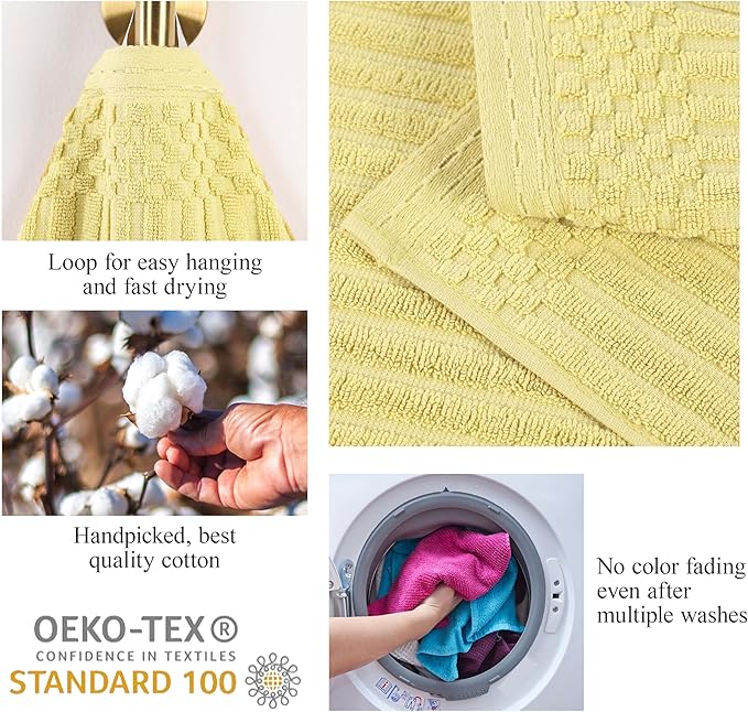 Cotton 4-Piece Solid and Ribbed Hand Towel Set, Hand Towels- 16" x 28", Golden Mist by Superior