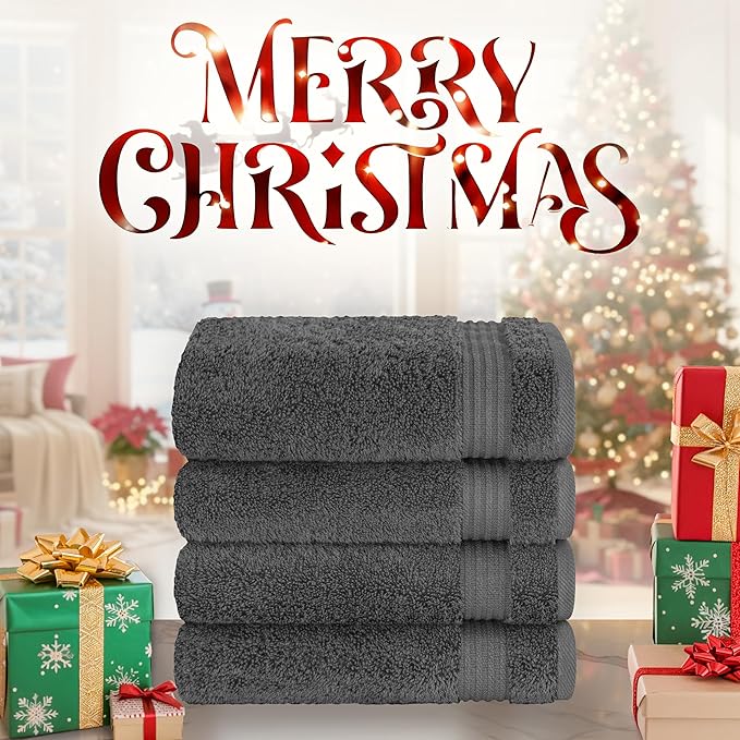 Cotton Paradise Hand Towels for Bathroom, 100% Cotton Turkish 4 Piece Hand Towel Set, Soft Absorbent Face Towels, Dark Gray Hand Towels