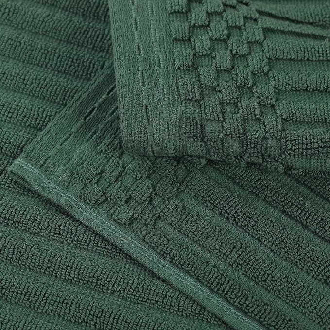 Superior Cotton Bath Towel Set of 4, Daily Use for Bathroom, Guest Bath, Quick Dry, Spa, Resort Towels, Ribbed, Absorbent, Home Essentials, 4-Piece Bath Towels, Soho Collection, Forest Green