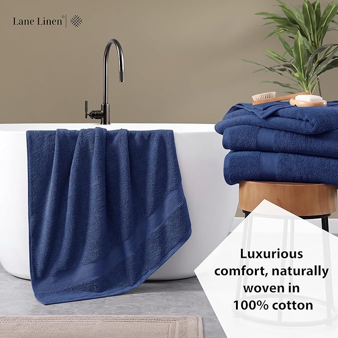 LANE LINEN 100% Cotton Bath Sheets 4 Pack (35"x66") - Fade Resistant, Machine Washable, Soft & Highly Absorbent - Hotel Quality, Extra Large Bathroom Towel Sets - Ideal for Family, Guests - Navy Blue