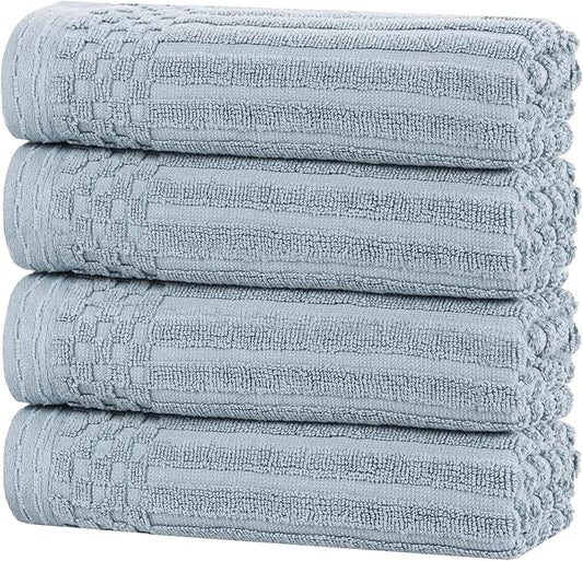 Cotton 4-Piece Solid and Ribbed Hand Towel Set, Hand Towels- 16" x 28", Slate Blue by Superior