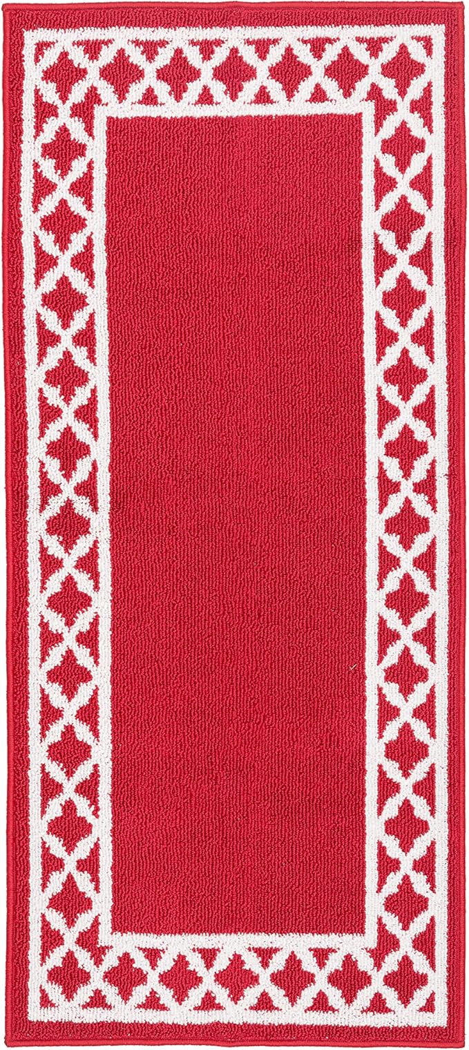 Nautica – Runner Rug | Indoor Runners for Hallways and Entry Rugs| Non-Slip and Non-Skid Entry and Kitchen Door Mat| Machine Washable Entryway Carpet Rugs |26” x 60” | Trellis Red