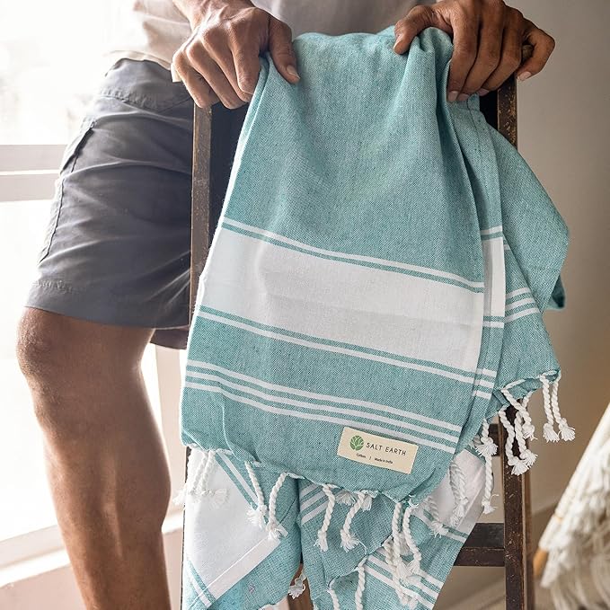 Salt Earth Cotton Turkish Beach Towel, Set of 4-36" X72" Large Bath Towels, Quick Dry Towel, Bathroom, Beach Essentials, Gym, Quick Dry for Shower, Lightweight Large Towels for All (Hunter Green)