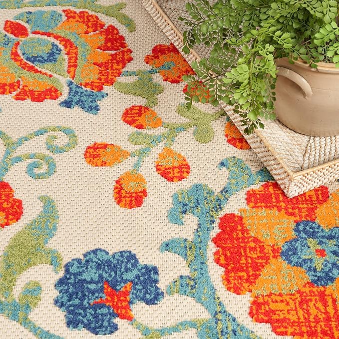 Nourison Home Aloha Red Multicolor 3'6" x 5'6" Area Rug - Easy Clean, Non Shedding, Bed Room, Living Room, Dining Room, Kitchen (4' x 6')