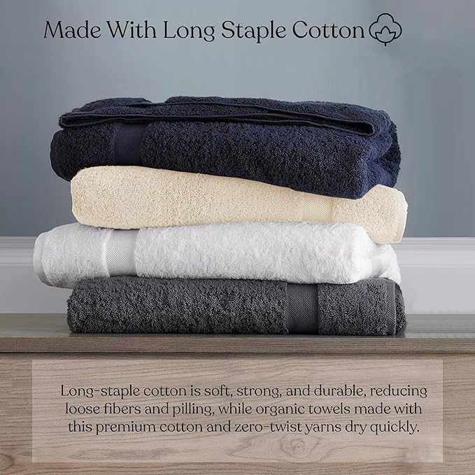 Delara 100% Organic Cotton Towels 650 GSM Plush Feather Touch Quick Dry Bath Sheet, Pack of 2 GOTS Certified, Oeko-Tex Green Certified, Organic Cotton Bath Sheet, 36"X70"