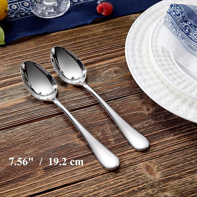 KEAWELL Premium Verona 4-Piece 7.6 inch Spoon Set – 18/10 Stainless Steel, Heavy-Duty Mirror-Finished Flatware for Daily Meals, Hosting and Special Occasions (4, Dinner Spoons)