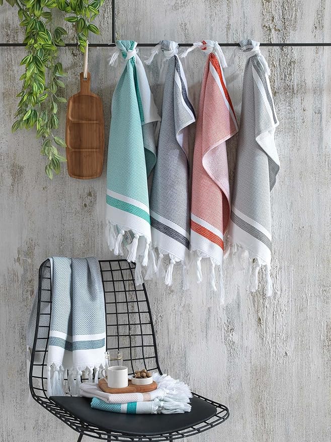 sea me at home Turkish Hand Towels for Bathroom, Kitchen Towels Decorative Set of 2, Luxury Turkish Cotton Dish Tea Towels 14 x 30 Inches for Bohemian, Rustic, and Farmhouse Decor (Gray)