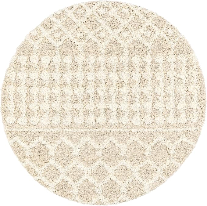 Livabliss Hapsburg Moroccan Shag Area Rug, 6'7" Round, Beige