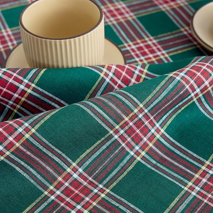 Solino Home Table Runner 120 Inches Long - 100% Pure Linen Green Tartan Plaid Table Runner 14 x 120 Inch for Dining, New Year