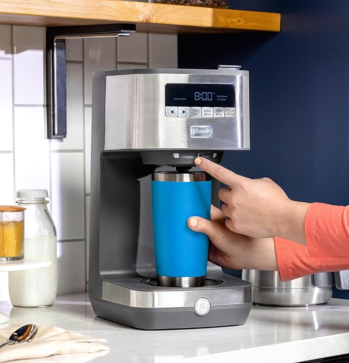 GE Drip Coffee Maker With Timer | 10-Cup Thermal Carafe Coffee Pot Keeps Coffee Warm for 2 Hours | Adjustable Brew Strength | Wide Shower Head for Maximum Flavor | Kitchen Essentials | Stainless Steel