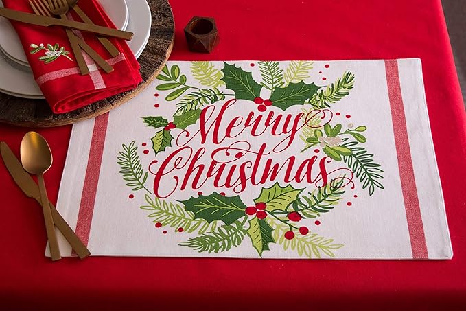DII Boughs of Holly Collection Decorative Holiday Dining Table & Kitchen Décor, Placemat Set, 13x19,Christmas Greenery, 6 Count