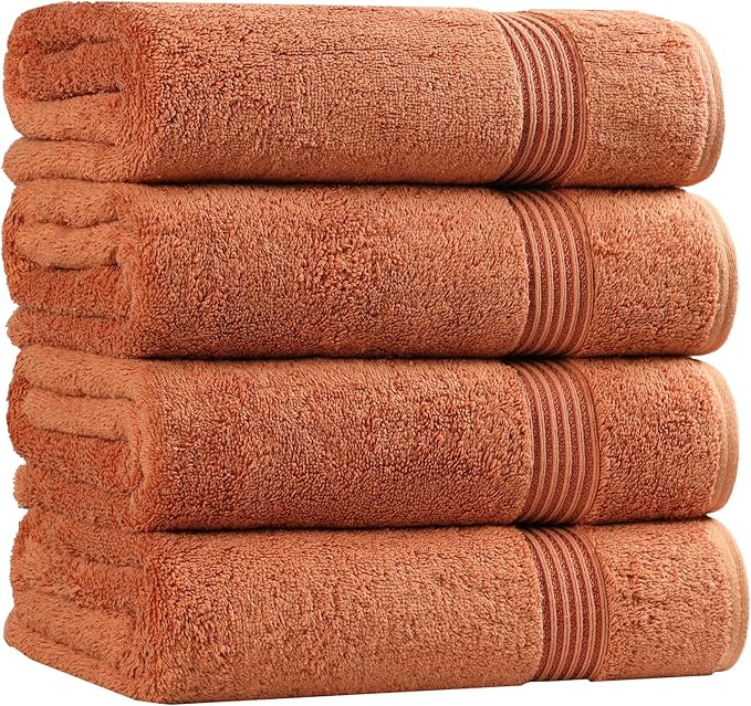 Superior Egyptian Cotton Bath Towel Set, Towels for Home Bathroom, Master Bath, Decor Essentials, Quick Dry, Absorbent, Large Body Towels, Spa, Hotel, Resort, Adult, Kids, Set of 4, Caramel Brown