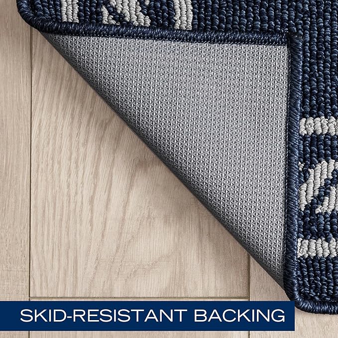 Nautica – Runner Rug | Indoor Runners for Hallways and Entry Rugs| Non-Slip and Non-Skid Entry and Kitchen Door Mat| Machine Washable Entryway Carpet Rugs | 2'2" x 3'9" | Rope Border Denim