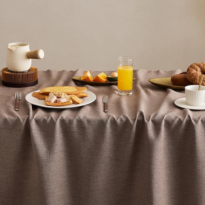 Linen Tablecloth for Rectangle Table, 60x120 Inch Cocoa Brown, Farmhouse Style Brown Tablecloth, Water Resistant Burlap Tablecloths for Dining Table Farmhouse Kitchen