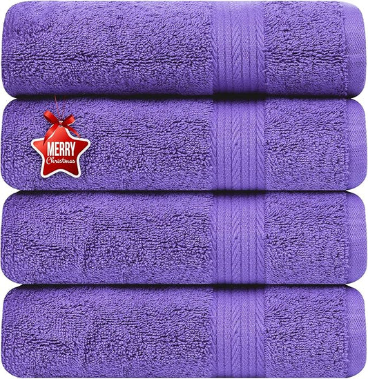 Ample Decor Hand Towels for Bathroom 18 X 28 Inch 600 GSM 100% Cotton, Soft Absorbent - 4 Pcs Purple