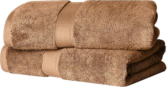 Superior Egyptian Cotton Pile Bath Towel Set of 2, Ultra Soft Luxury Towels, Thick Plush Essentials, Absorbent Heavyweight, Guest Bath, Hotel, Spa, Home Bathroom, Shower Basics, Rust