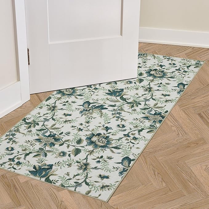 Laura Ashley Beige Edita's Garden Floral Machine Washable & Slip Resistant 2 Piece Set - 26" x 45" Accent Rug & 26" x60" Runner Rug