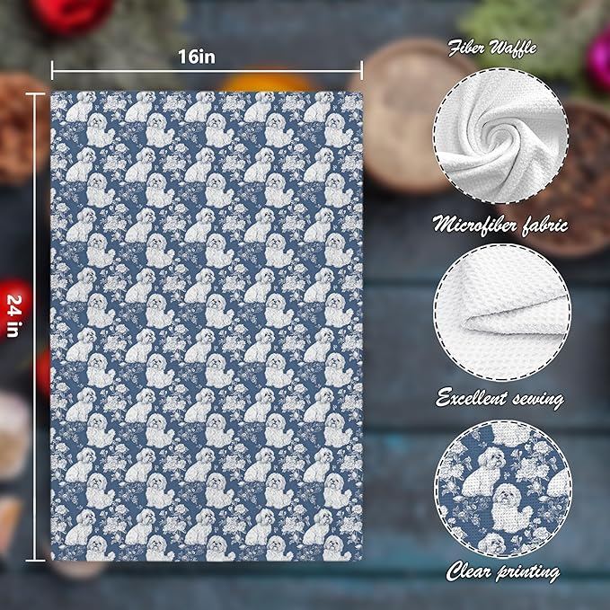 Shih Tzu Dog Gifts for Blue Chinoiserie Floral Decor Kitchen Towels，Blue Shih Tzu Dog Grandmillennial Decorative Dish Tea Towels for Kitchen Bathroom,16x24 Inch