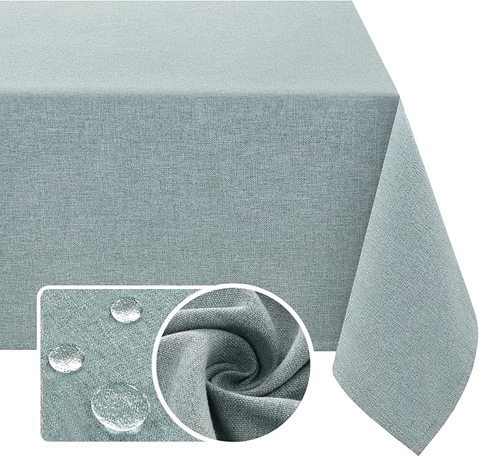 H.VERSAILTEX Linen Textured Tablecloth 54 x 80 Waterproof Decorative Table Cloth Spill-Proof Linen Look Cover for Party Table Extra Soft and Thick Fabric Wrinkle Free, Heather Aqua Gray