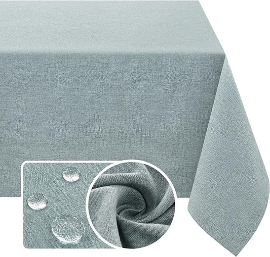 H.VERSAILTEX Linen Textured Tablecloth 54 x 54 Waterproof Decorative Table Cloth Spill-Proof Linen Look Cover for Party Table Extra Soft and Thick Fabric Wrinkle Free, Heather Aqua Gray