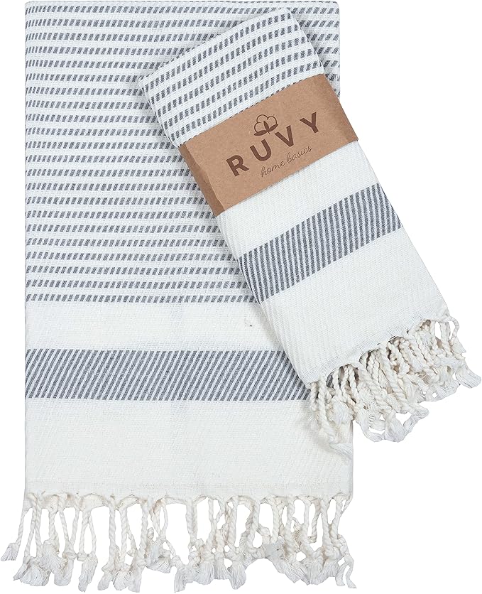Ruvy Home Basics Turkish Hand Towels for Bathroom Set of 2 | 18"x40", Cotton | Decorative Towel for Bathroom, Kitchen, Dishcloth, Tea, Yoga, Face, Gym - Light Grey