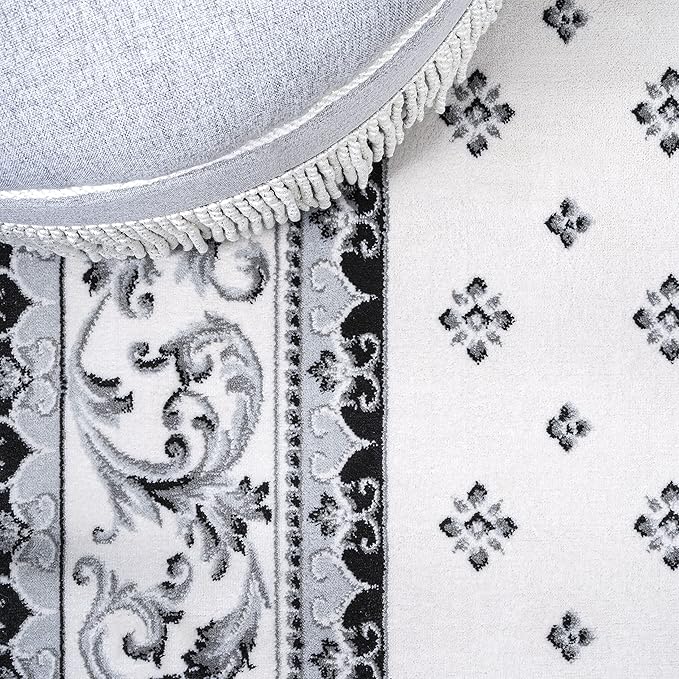 JONATHAN Y Acanthus French Border Cream/Light Gray Indoor Area Rug, 8x10, Vintage, Bohemian, Easy-Cleaning for Living Room, Bedroom, Kitchen, Pet Friendly, Non-Shedding (MDP504B-8)