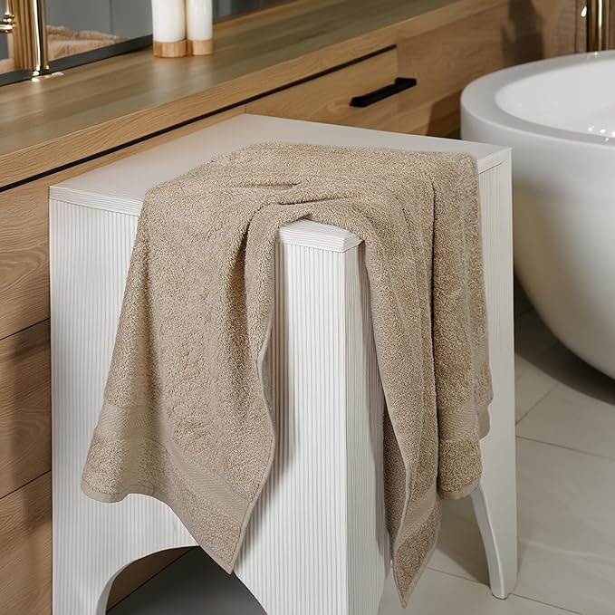 Medium Size Bath Towels Set of 6 – 100% Cotton Terry – 24" x 48" – Quick Dry, Soft & Highly Absorbent – Beige Towels for Bathroom, Gym, Spa, Pool & Daily Use