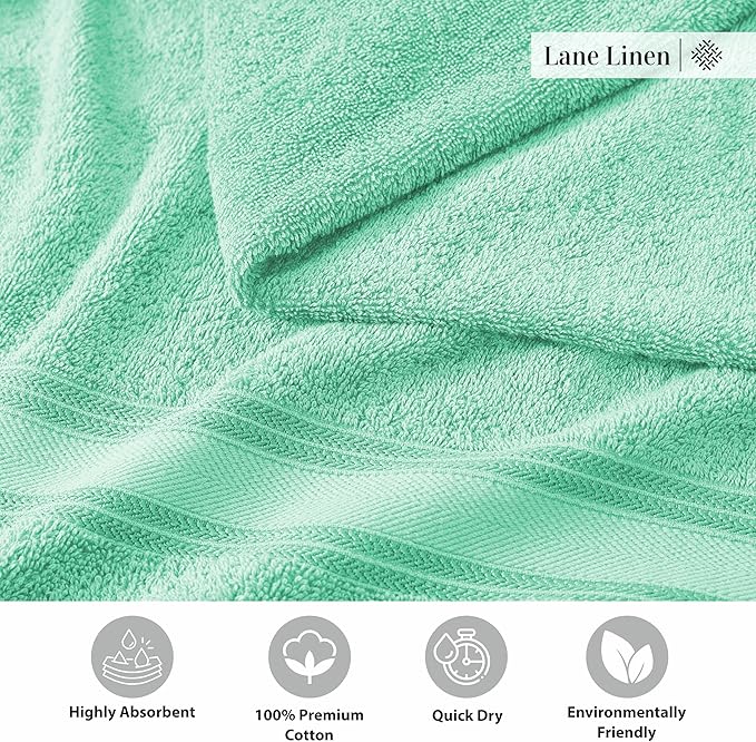 LANE LINEN Luxury Bath Towel Set of 12 – 100% Mercerized Cotton, 4 Bath Towels, 4 Hand Towel & 4 Washcloths, Zero Twist, Remains Soft & Absorbent Even After Multiple Washes - Aqua Sky