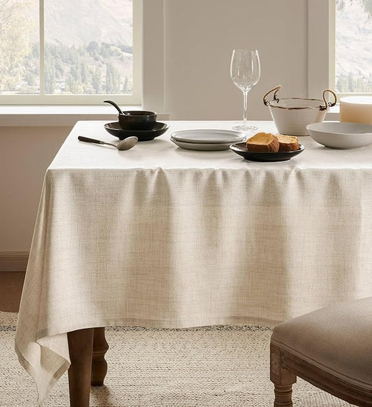 Linen Tablecloth for Rectangle Table 52x70 Inch Light Tan, Farmhouse Style Beige Tablecloth, Water Resistant Burlap Tablecloths for Dining Table Farmhouse Kitchen