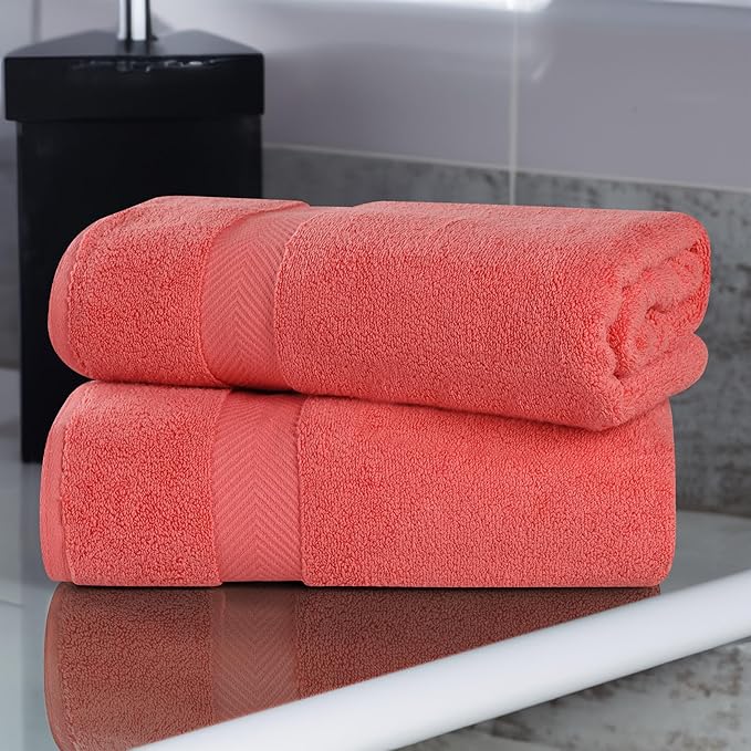 Superior Zero Twist 100% Cotton Bath Sheet Towels, Super Soft, Fluffy and Absorbent, Premium Quality Oversized Bath Sheet Set of 2 - Coral
