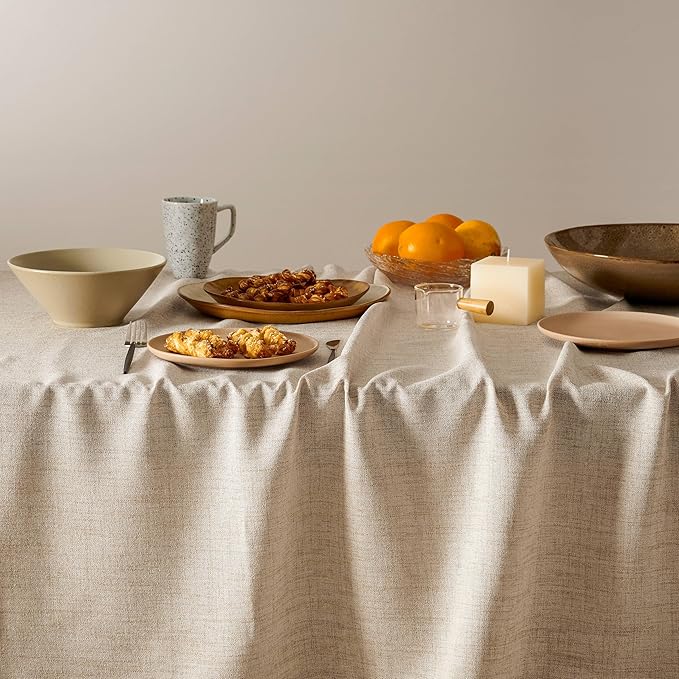 Linen Tablecloth for Rectangle Table, Farmhouse Style Neutral Tablecloth, Water Resistant Burlap Tablecloths for Dining Table Farmhouse Kitchen, 60x84 Inch Natural