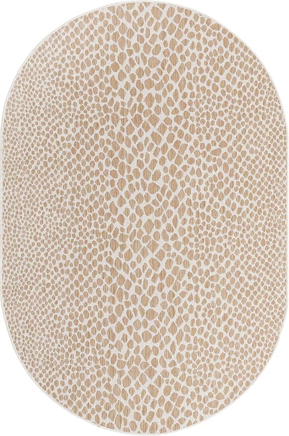 Unique Loom Outdoor Collection Area Rug - Cape Town (5' 3' x 8' Oval, Dark Beige/ Ivory)
