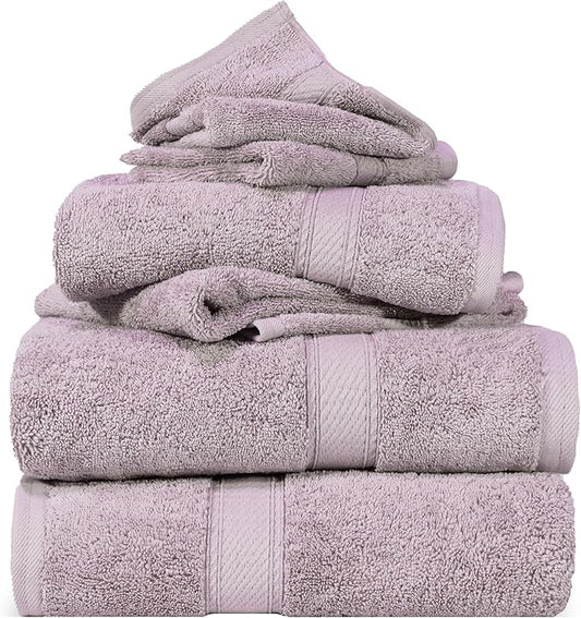 Superior Egyptian Cotton Pile 6 Piece Towel Set, Includes 2 Bath, 2 Hand, 2 Face Towels/Washcloths, Ultra Soft Luxury Towels, Thick Plush Essentials, Guest Bath, Spa, Hotel Bathroom, Purple