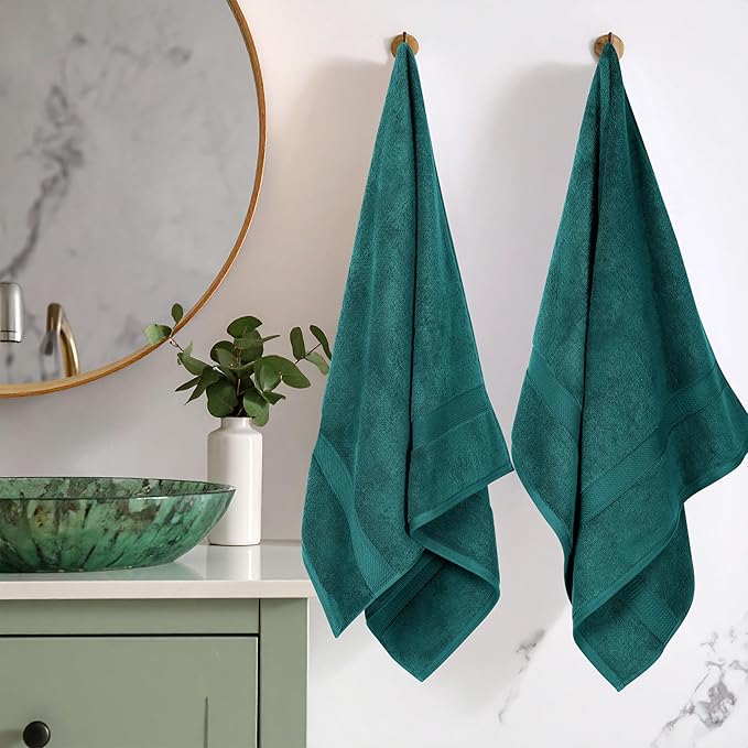 Superior Egyptian Cotton Pile Bath Towel Set of 2, Ultra Soft Luxury Towels, Thick Plush Essentials, Absorbent Heavyweight, Guest Bath, Hotel, Spa, Home Bathroom, Shower Basics, Teal