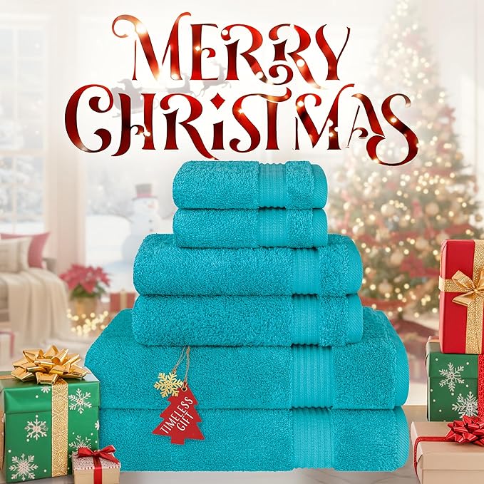 Cotton Paradise 6 Piece Towel Set 100% Cotton Soft Absorbent Turkish Towels for Bathroom 2 Bath Towels 2 Hand Towels 2 Washcloths, Aqua Blue Towel Set