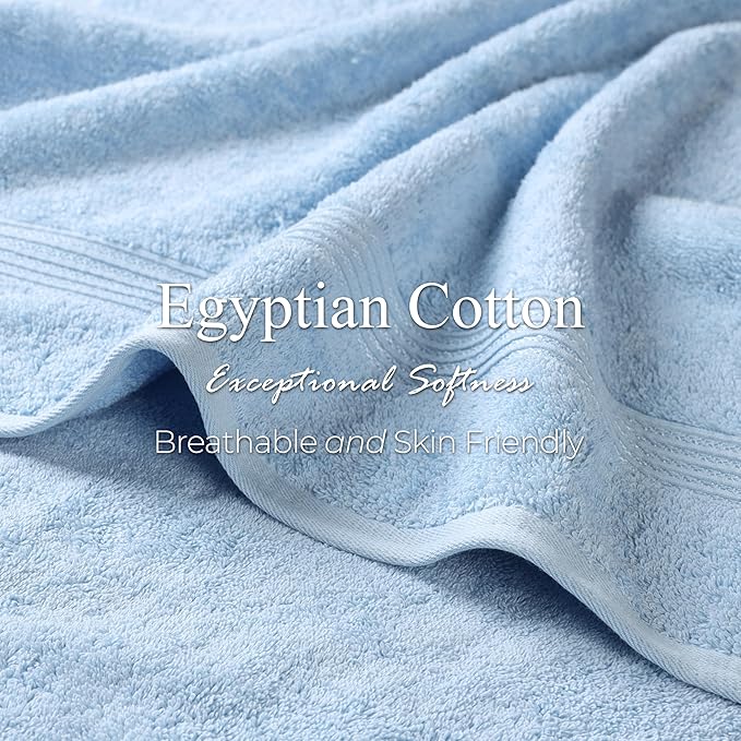 Superior Egyptian Cotton 8-Piece Hand Towel Set, Towel Basics For Quick Dry, Absorbent Small Towels, Facial, Spa, Kitchen, Bathroom Essentials, Apartment, Guest Bath, Soft, Washcloth, Light Blue