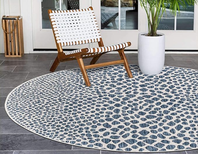 Jill Zarin Outdoor Collection Area Rug - Cape Town (4' 1" Round, Blue/ Olive)