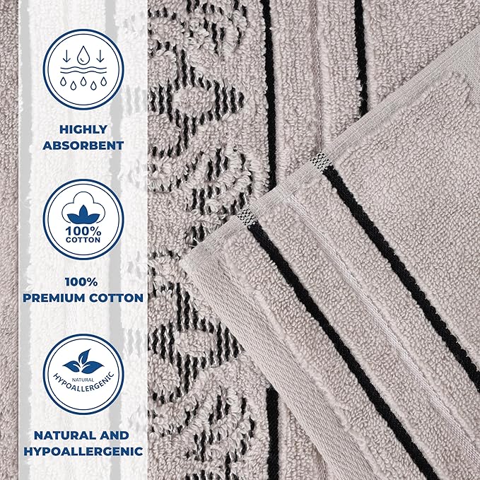 Superior Cotton 12 Piece Assorted Floral Towel Set, Includes 4 Bath, 4 Hand, 4 Washcloth/Face Towels, Quick Dry, Home Essentials, Shower, Spa, Luxury Plush Soft Absorbent Towels, Zero Twist, Platinum