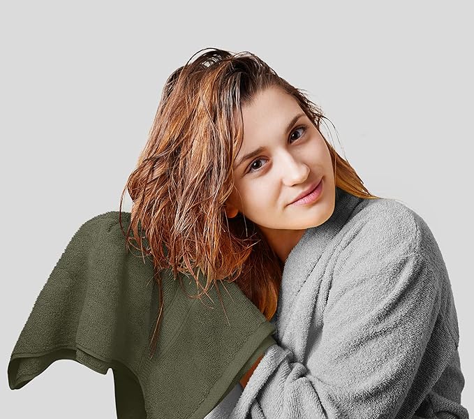 Utopia Towels 8 Piece Luxury Towel Set – Majestic Plush, Super Absorbent & Quicker-to-Dry, Thick 100% Ring Spun Cotton Towels for Bathroom, Spa & Hotel – 2 Bath, 2 Hand, 4 Washcloths, Dusty Olive