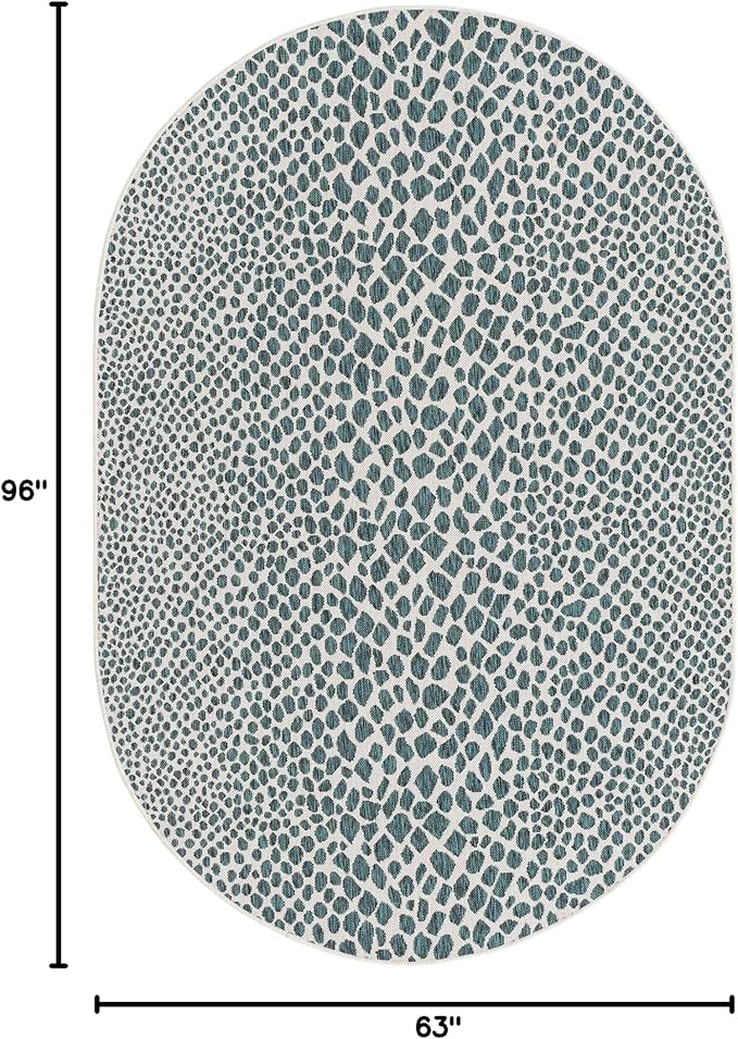 Unique Loom Jill Zarin Outdoor Collection Area Rug - Cape Town (5' 3" x 8' Oval, Teal/ Ivory)